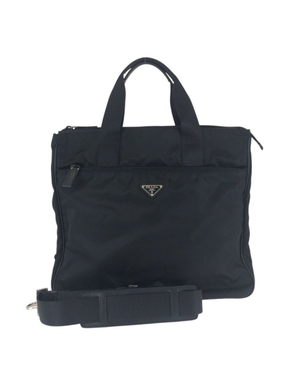 Prada Tessuto Saffiano Black Silver Nylon Leather Business Briefcase 2-Way